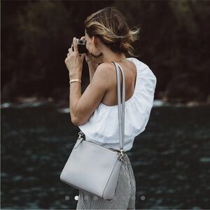 Lo & Sons Pearl Light Gray Leather Crossbody Bag